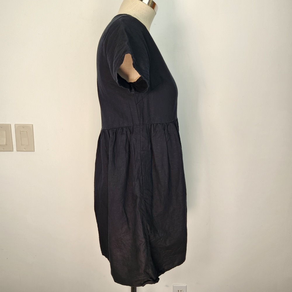 Madewell Black Linen Blend Alexandra Button Front Babydoll Mini Dress Small - Picture 4 of 11